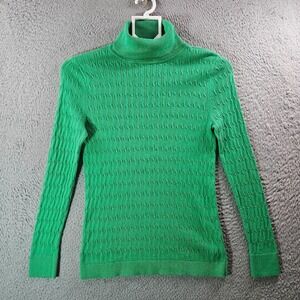 Talbots Knit‎ Top Women Medium Petite Fitted Turtle Neck Long Sleeve Green